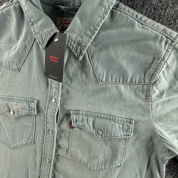 NWT Levi’s Pearl Snap Up Shirt Western Denim Pockets Lightweight Medium Blue - Picture 3 of 15